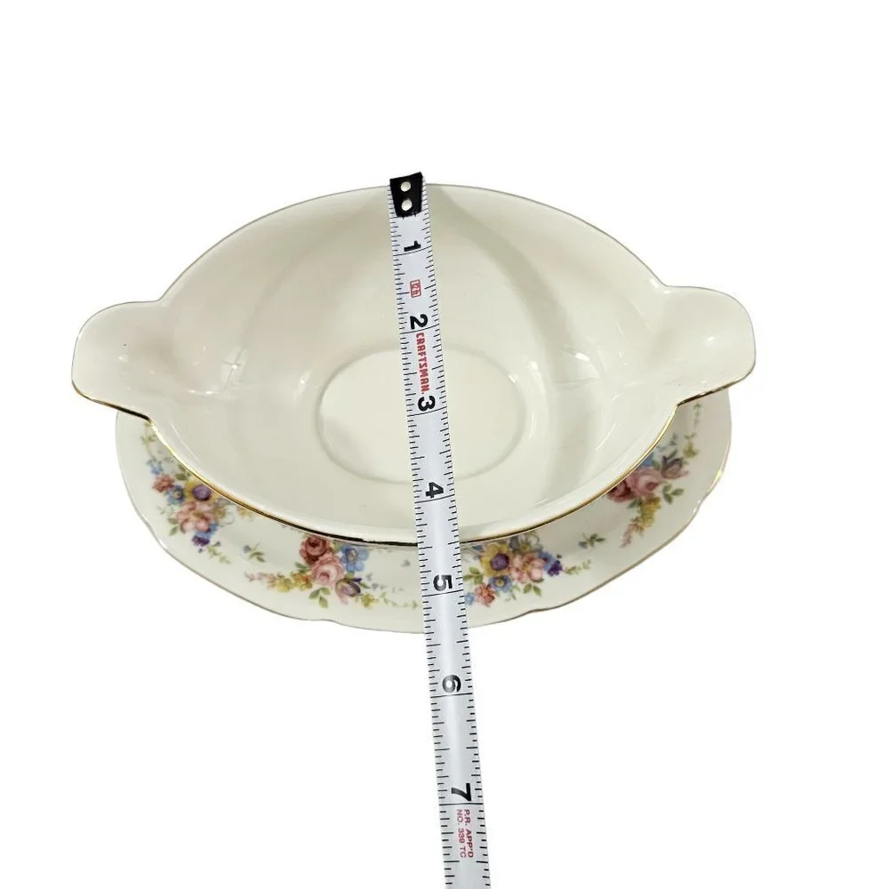 Imperial Bohemian Fine China Floral Print Gravy Boat w/Underplate Czechoslovakia
